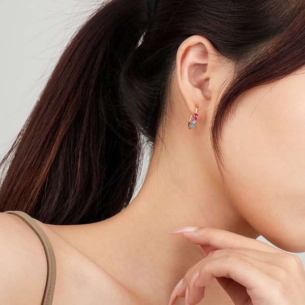 FE2511 925 Sterling Silver CZ Stone Love Heart Hoop Earring