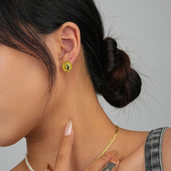 FE2575 925 Sterling Silver Retro Portrait Coin Stud Earring