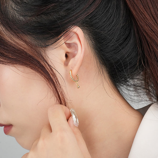 FE2486 925 Sterling Silver Vintage Ball Hoop Earrings