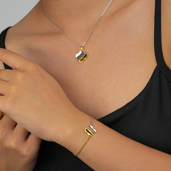 FS0369 925 Sterling Silver Paneled Color Clover Bracelet