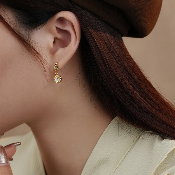 FE3069 925 Sterling Silver Irregular Wrinkle Flower Dangle Earrings