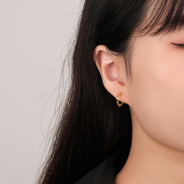 FE2541 925 Sterling Silver Dainty Chain C Shape Stud Earring