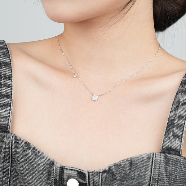 FX1255 925 Sterling Silver Pave CZ Pendant Necklace