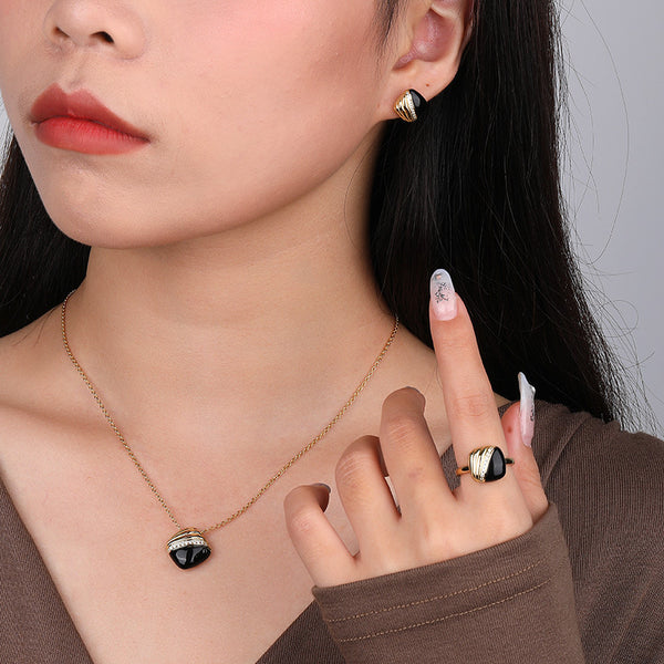 FE2628 925 Sterliang Silver Black Onyx Zircon Stud Earring