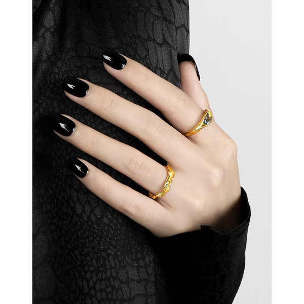 RHJ1195 925 Sterling Silver Geometric Irregular Inlay Zirconia Open Ring