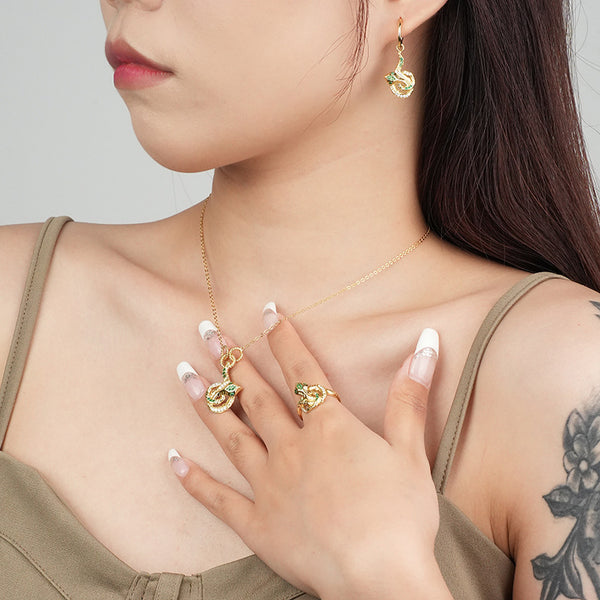 FJ0914 925 Sterling Silver Zircon Snake Ring