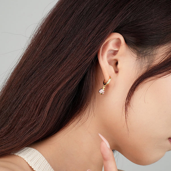 FE2491 925 Sterling Silver Coccinella Septempunctata CZ Stone Dangle Earrings