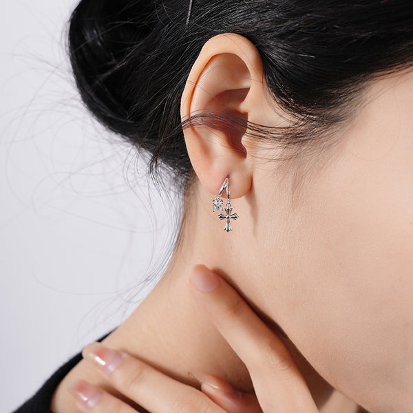 FE2659 925 Sterling Silver Cross Zirconia Stud Earrings