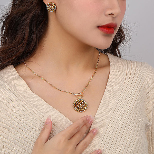 FE2634 925 Sterliang Silver Openwork Woven Buttons Stud Earring