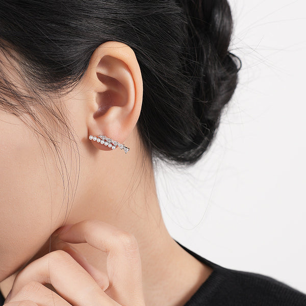 FE2702 925 Sterling Silver Cubic Zirconia Shell Pearl Stud Earrings