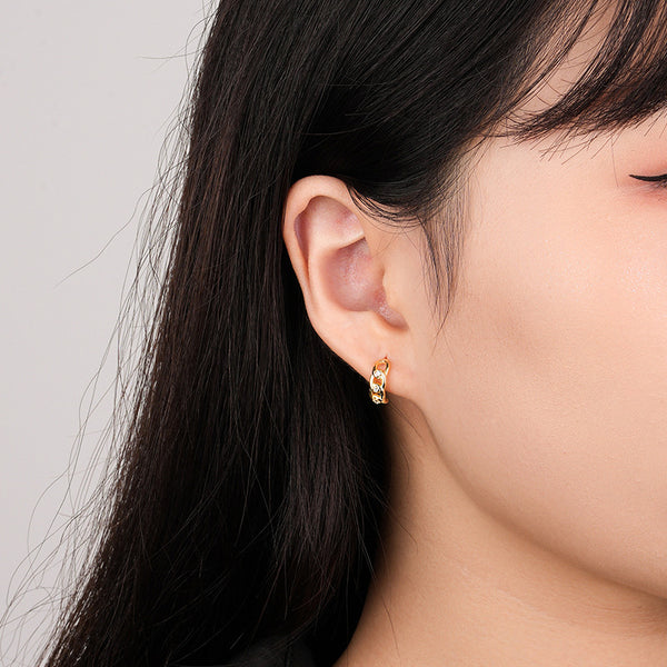 FE2539 925 Sterling Silver Dainty C Shape Chain CZ Stone Stud Earring