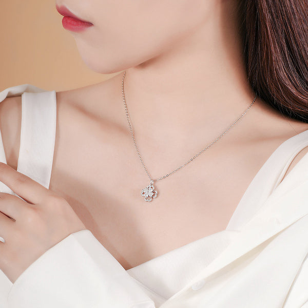 FX1237 925 Sterling Silver Crystal Clover Pendant Necklace