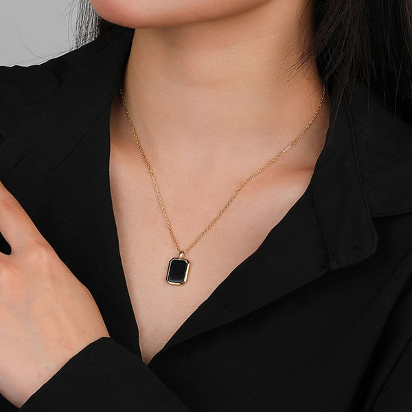 FX0927 925 Sterling Silver 26 Letters Black Onyx Square Pendant Necklaces