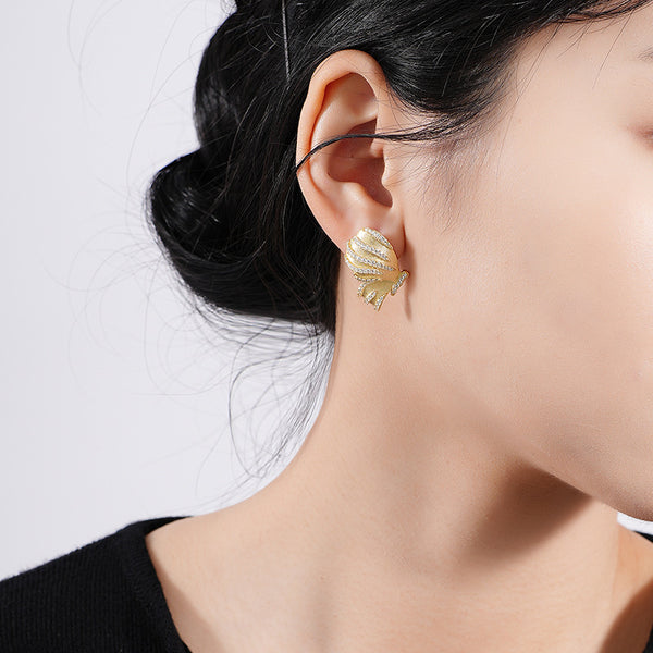 FE2671 925 Sterling Silver Frosted Butterfly Zircon Stud Earrings