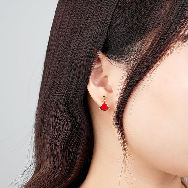 FE2602 925 Sterling Silver Onyx Scalloped Skirt Dangle Stud Earring