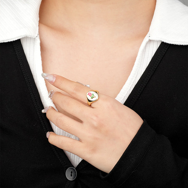 FJ0922 925 Sterling Silver Rose Enamel Ring