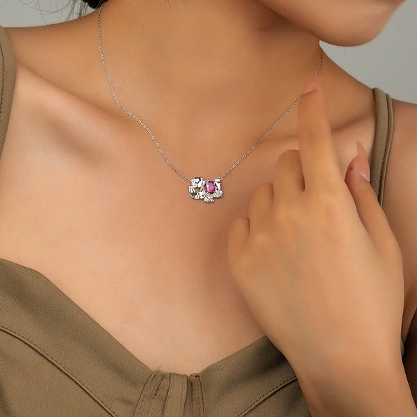 FX1016 925 Sterling Silver Irregular Textured Baguette CZ Pendant Necklace