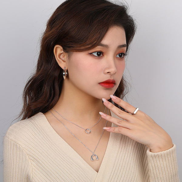 FX0971 925 Sterling Silver Arch Circle Round Layered Pendant Neckalces