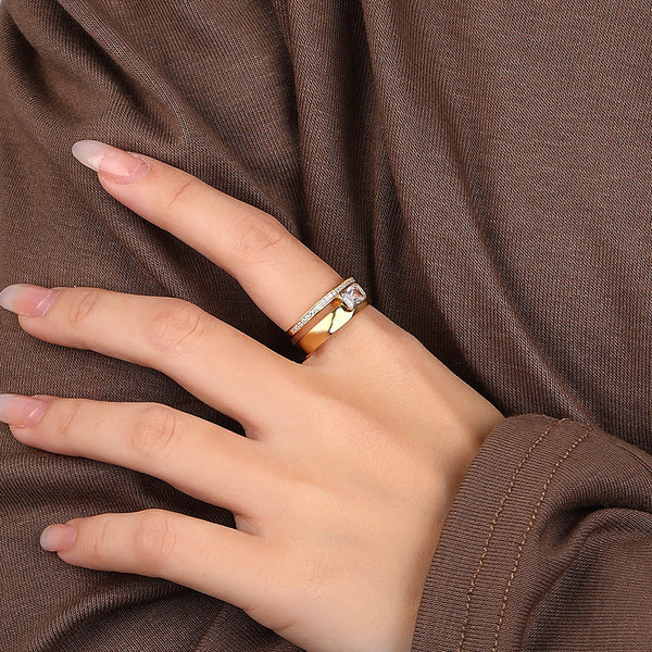 FJ0955 925 Sterling Silver Crystal Double Ring