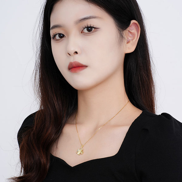 FX1258 925 Sterling Silver Rainbow Lucky Leaves Necklace