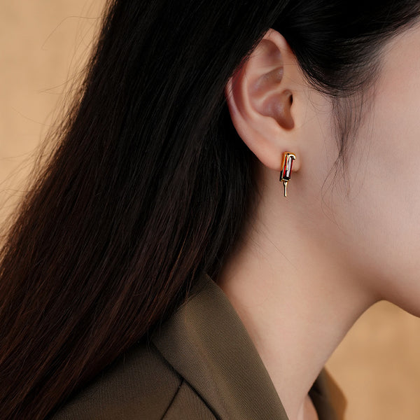 FE3029 925 Sterling Silver Lava Red Zircon Stud Earrings