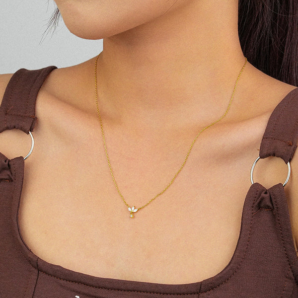 FX1001 925 Sterling Silver Zirconia Marquise Flower Pendant Necklaces