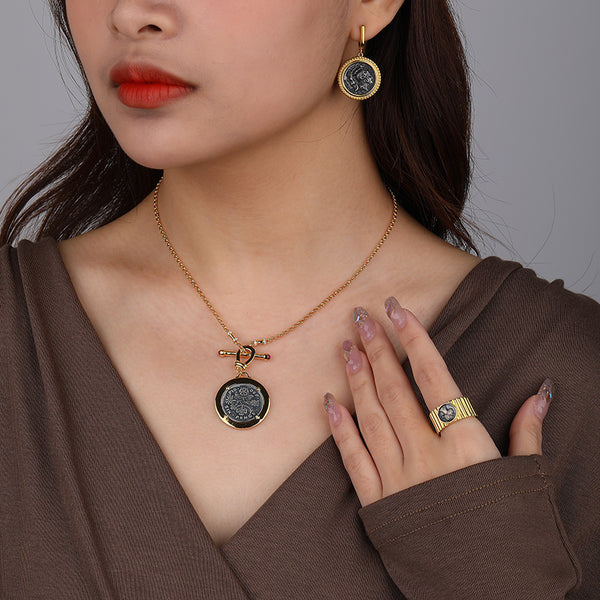 FE2501 925 Sterling Silver Retro Portrait Coins Dangle Earrings