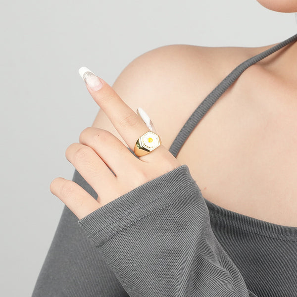 FJ0925 925 Sterling Silver Daisy Enamel Ring