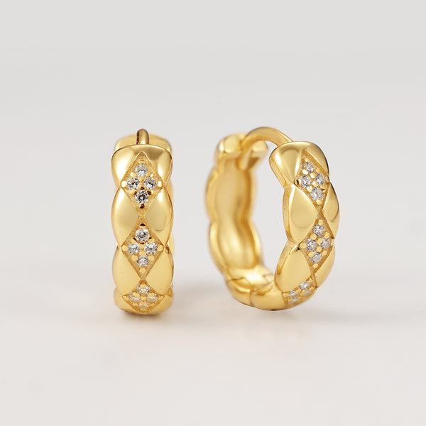 FE2187 925 Sterling Silver Diamond Shape CZ Hoop Earrings