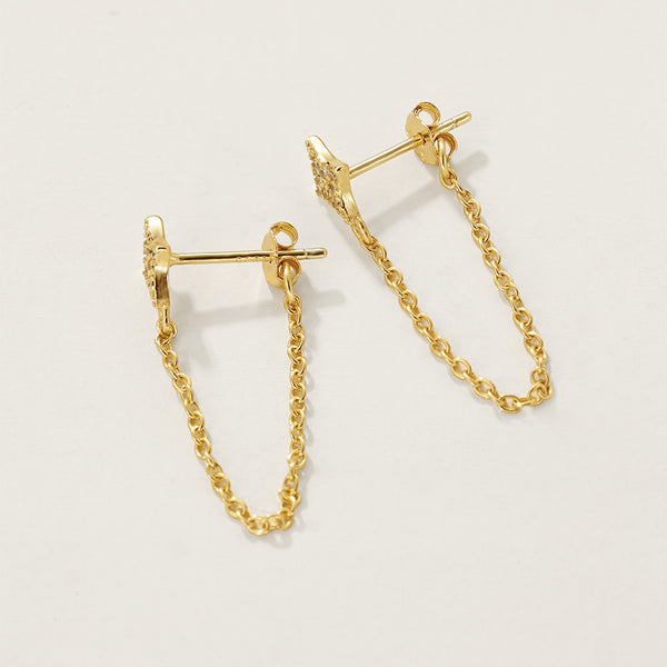 FE2393 925 Sterling Silver Geometric CZ Chain Stud Earrings