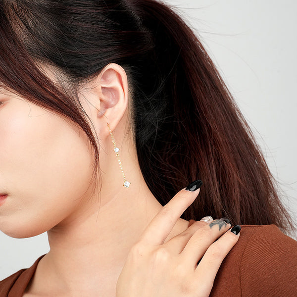 FE2643 925 Sterliang Silver Zirconium Long Tassel Dangle Stud Earring