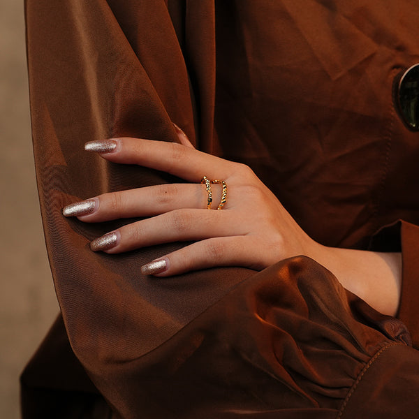 FJ1076 925 Sterling Silver Tinfoil Textured Double Layer Ring