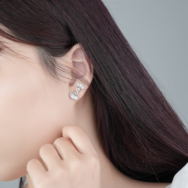 FE3023 925 Sterling Silver Elegant Bow Stud Earrings