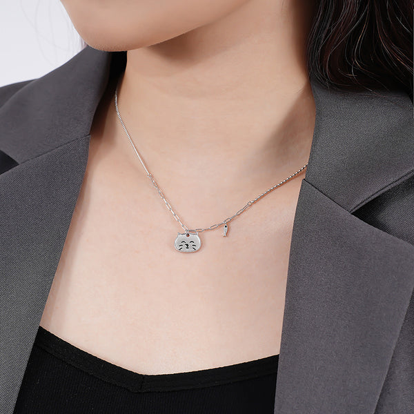 FX1071 925 Sterling Silver Cute Cat Clavicle Necklace