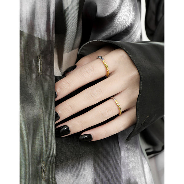 RHJ1166 925 Sterling Silver Color-Separated Electroplated Textured Open Ring