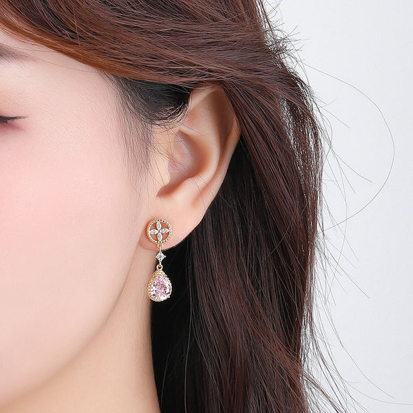 FE2987_D FE2987_E 925 Sterling Silver Teardrop Zircon Dangle Earring