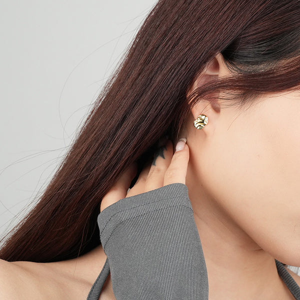 FE2672 925 Sterling Silver Irregular Wrinkled Textured Stud Earrings