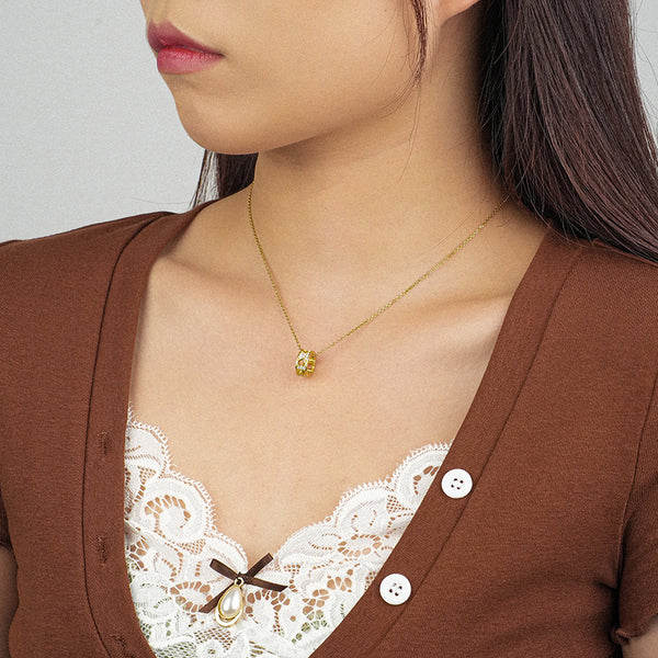 FX1040 925 Sterling Silver Circle Heart Cubic Zirconia Necklaces