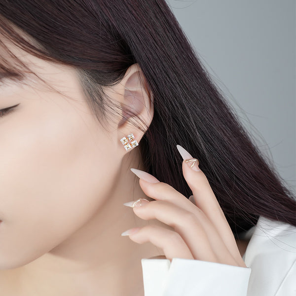 FE3024 925 Sterling Silver Square Zirconia Stud Earrings