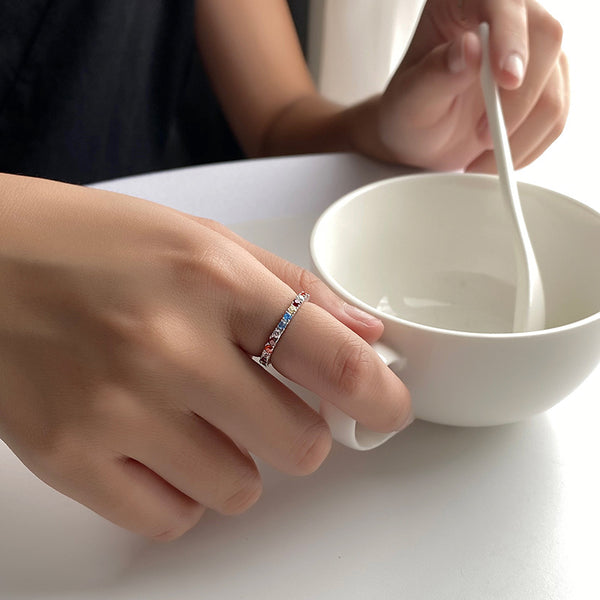 FJ1138 925 Sterling Silver Rainbow Crystal Ring