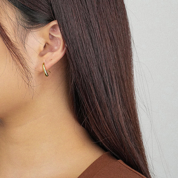 FE2469 925 Sterling Silver Glossy Drop Hoop Earrings