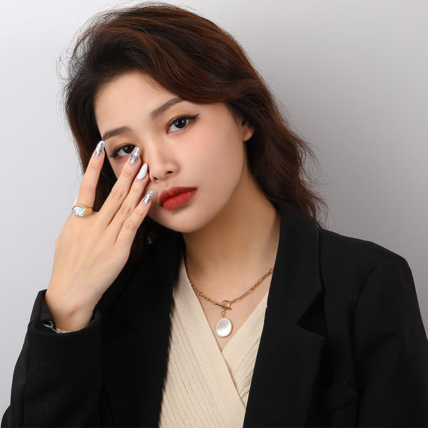 FJ0894 925 Sterling Silver Hammered Shell Ring