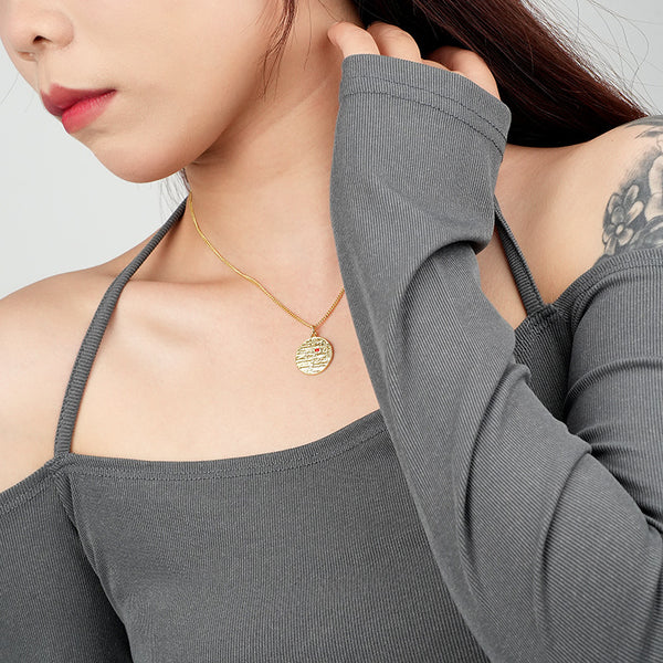 FX1107 925 Sterling Silver Vintage Texture Tetter Red Enamel Heart Necklace