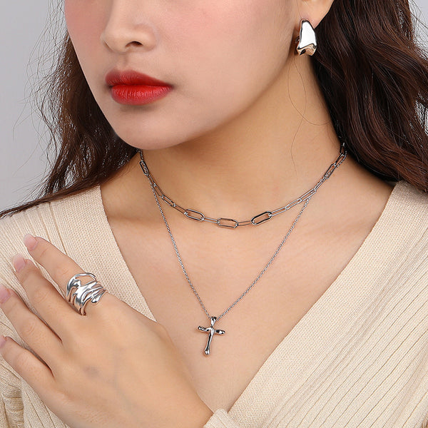 FX0970 925 Sterling Silver Cross Pendant Clavicle Necklaces