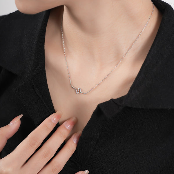 FX1023 925 Sterling Silver Cubic Zirconia Snake Pendant Necklaces