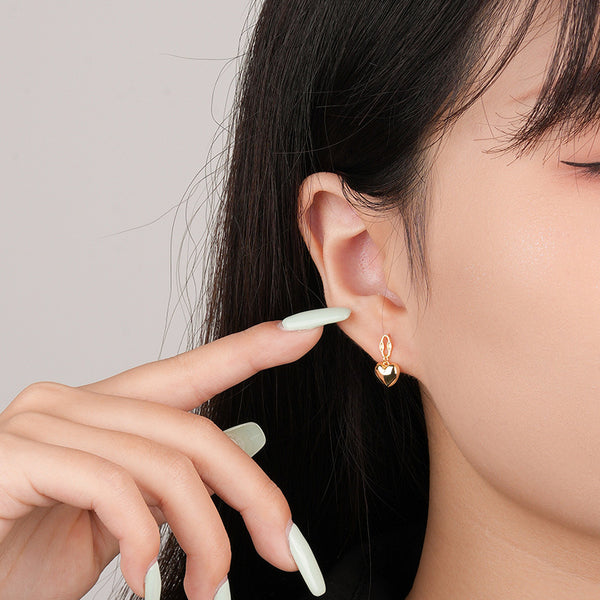 FE2514 925 Sterling Silver Circle Love Heart Dangle Hoop Earring