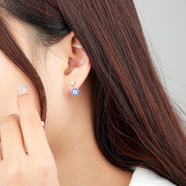 FE2468 925 Sterling Silver Cubic Zirconia Evil Eye Stud Earrings