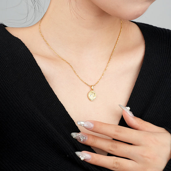 FX0980 925 Sterling Silver Geometric Hammered Oval Coin Necklace