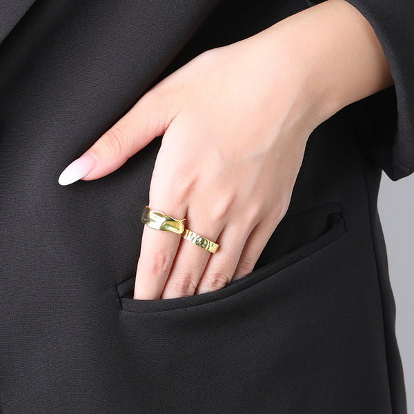 FJ0977 925 Sterling Silver Concave-Convex Frosted Curved Irregular Ring