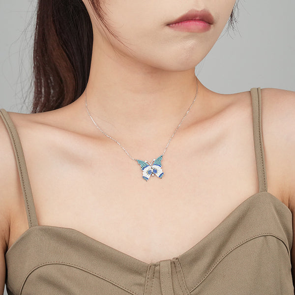 FX1014 925 Sterling Silver Cubic Zircon Evil eye butterfly necklace